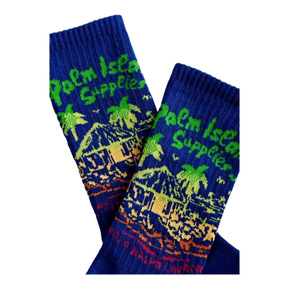 Polo Ralph Lauren Palm Island Crew Socks 2 Pack Blue Men's Size 10-13 - Picture 5 of 6
